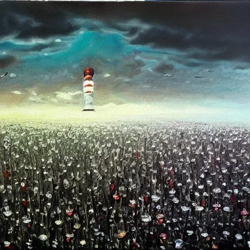 Image similar to world after nuclear war, oil painting