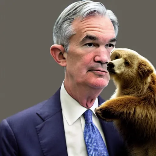 Image similar to photo of Jerome Powell holding a bear