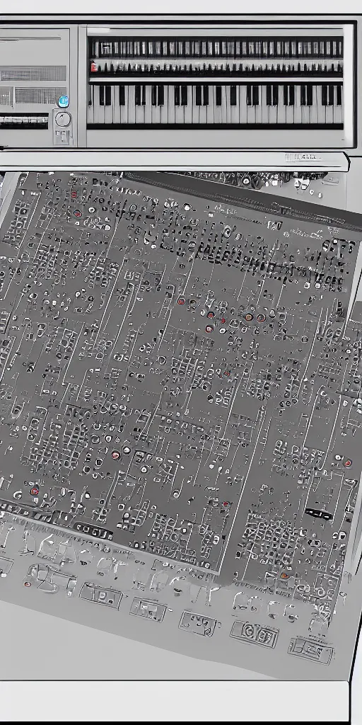 Prompt: synthesizer designed by commodore computers, detailed drawing