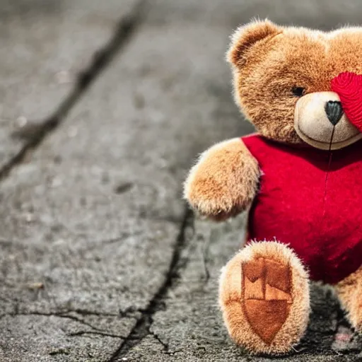 Image similar to a teddybear holding a heart in its hands