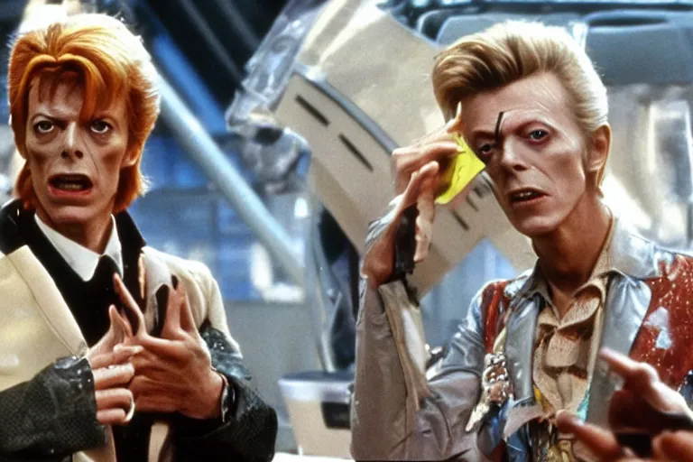 Image similar to david bowie playing doc emmet brown in back to rhe future