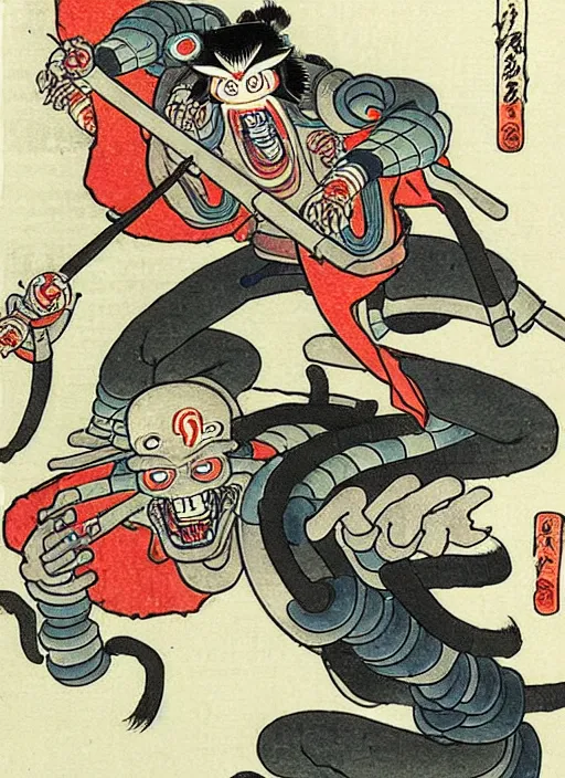 Image similar to the terminator as a yokai illustrated by kawanabe kyosai and toriyama sekien