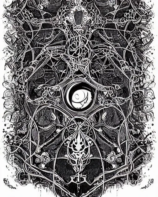 Image similar to Intricate ink illustration, symmetry, bloodborne, dark, atmospheric