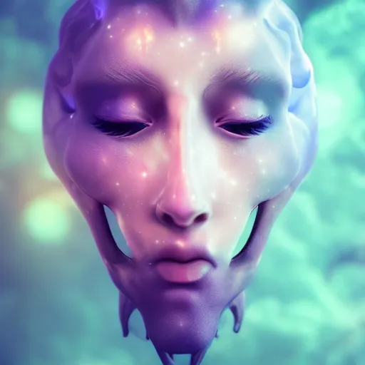 Image similar to galaxy, character, 3 d godess, cloud, volumetric, dreamy, ram skull, bio, jellyfish, 3 ds max + vray, japanese kimono mask, portrait, close up, cinematic, super fine detailed, detailing