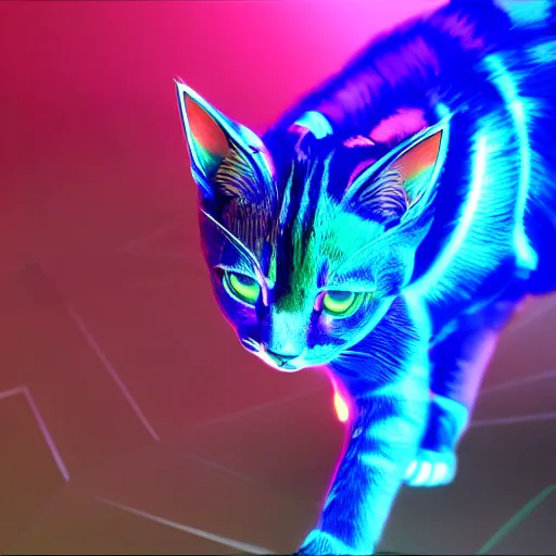 Image similar to neon strips on iridescent kittens cyperpunk 2 0 7 7, unreal engine 5, 8 k ultra realistic, hyperdetailed, volumetric lighting, extremely high quality