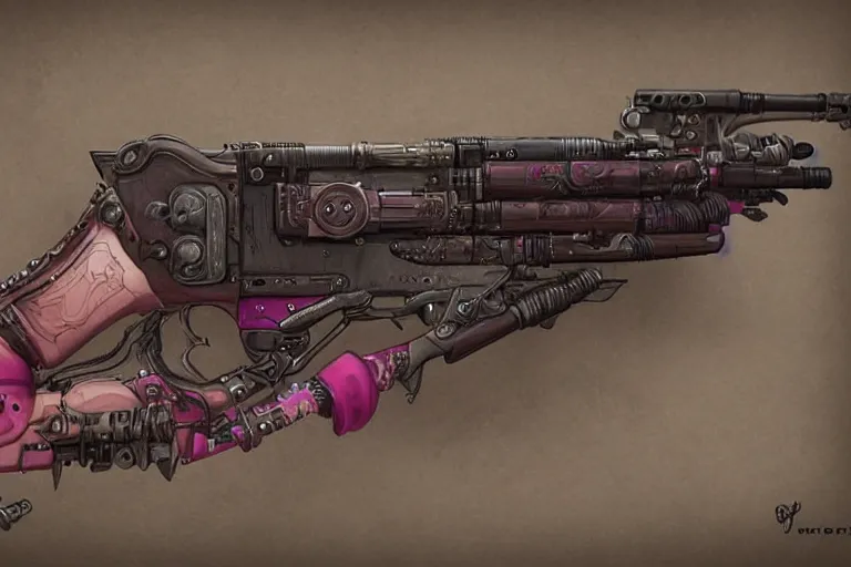Prompt: a girl's gun made by pink fur, steampunk, hyperdetailed, artstation