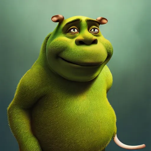 Image similar to hybrid of mouse and shrek, half shrek - half mouse, digital art, photo realistic, highly detailed, art by george stubbs, anton fadeev, james gurney, ilya kuvshinov