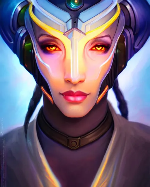Image similar to sojourn from overwatch, bust, dreadlocks, gray hair, cyborg eyes, fantasy, fantasy art, fantasy, colorful, elegant, character portrait, portrait, close up, highly detailed, intricate detail, amazing detail, sharp focus, vintage fantasy art, vintage sci - fi art, radiant light, caustics, by boris vallejo