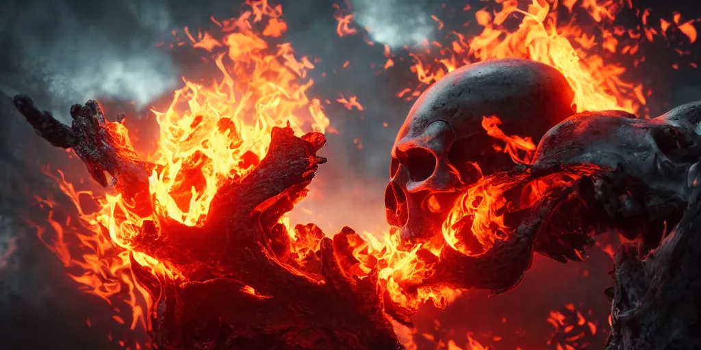 Image similar to Skull on fire 🔥🔥🔥🔥🔥🔥🔥🔥🔥🔥🔥🔥🔥🔥🔥🔥🔥🔥🔥🔥🔥🔥🔥🔥🔥🔥🔥🔥🔥🔥 , realistic 4k octane beautifully detailed render, 4k post-processing, highly detailed, intricate complexity, epic composition, magical atmosphere, cinematic lighting, masterpiece, ultra hd