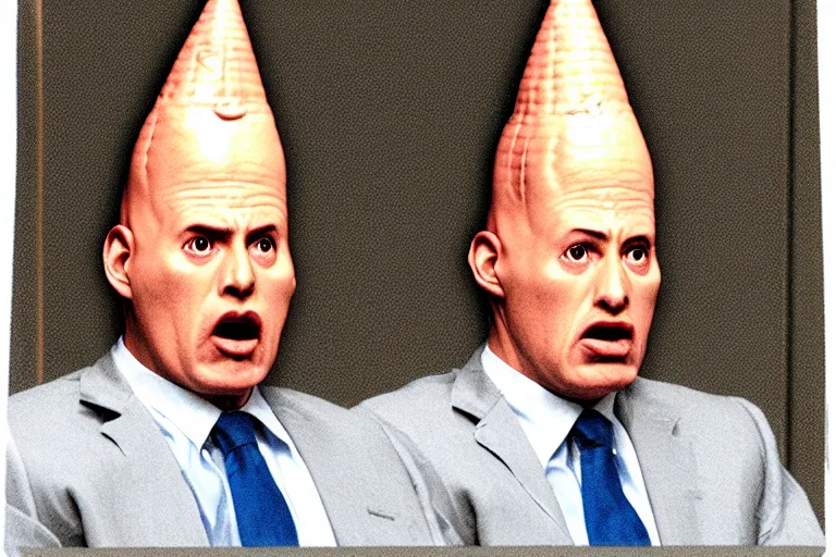 Image similar to coneheads testifying in court, detailed facial expressions