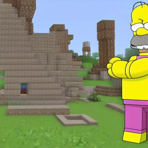 Prompt: Homer Simpson in Minecraft