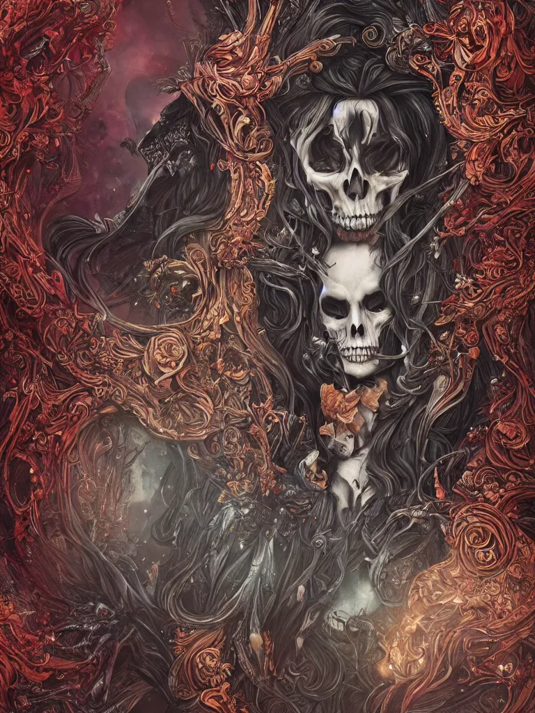 Image similar to rich deep colors, an intricate and detailed illustration of the grim reaper, guarding the gate to the underworld, by anna dittmann, trending on art station, intricate detail, highly detailed, atmospheric, hades, octane, colors