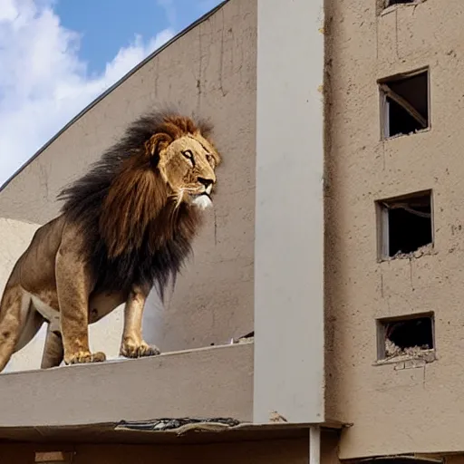 Prompt: apartment being destroyed by a lion