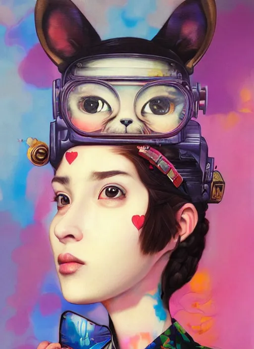 Prompt: beautiful portrait painting of a cute lofi cyberpunk princess and her corgi assassin king, by Afarin Sajedi, Alessandro Barbucci, Alex Gross, Shin Jeongho, Shohei Otomo. trending on Artstation, 8k, masterpiece, face enhance, graffiti paint, fine detail, full of color, intricate detail, golden ratio illustration