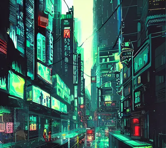 Prompt: dark cyberpunk rain city