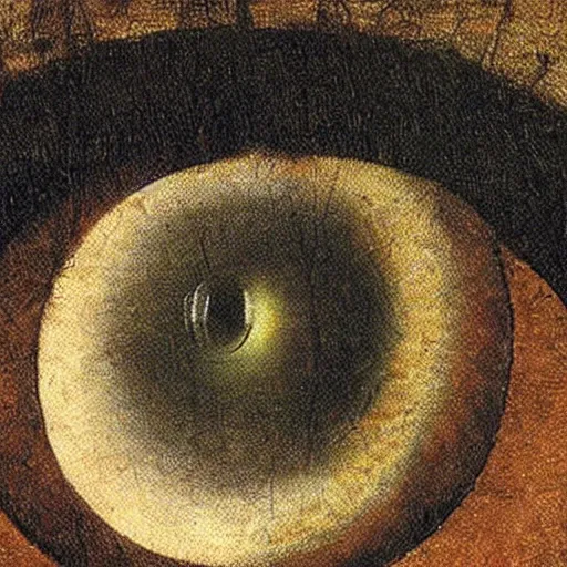 Prompt: closeup of a saturated goat eye with many pupils by hieronymus bosch