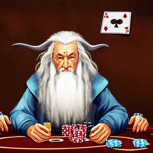 Image similar to gandalf playing poker, casino highly detailed, digital art,