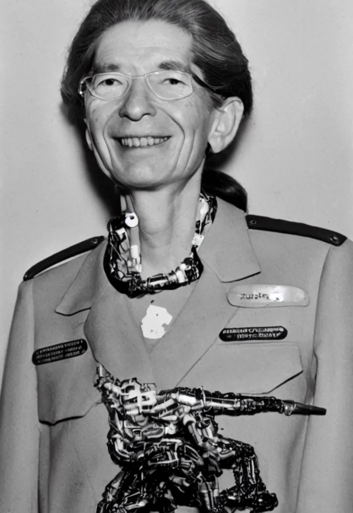 Image similar to photograph of Grace Hopper with cybernetic implants