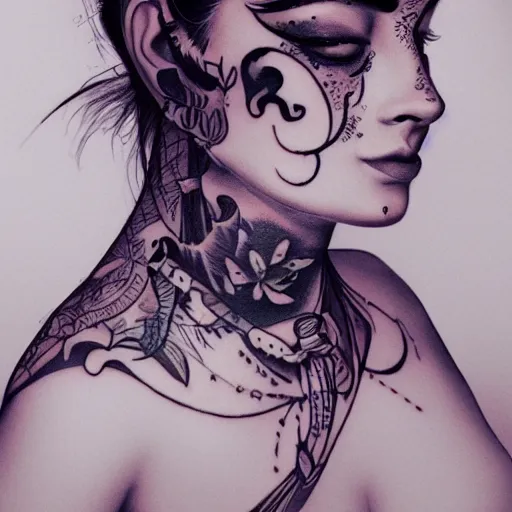 Prompt: a woman with a large tattoo on her forehead [ [ of a woman ] ], trending on artstation, 4 k