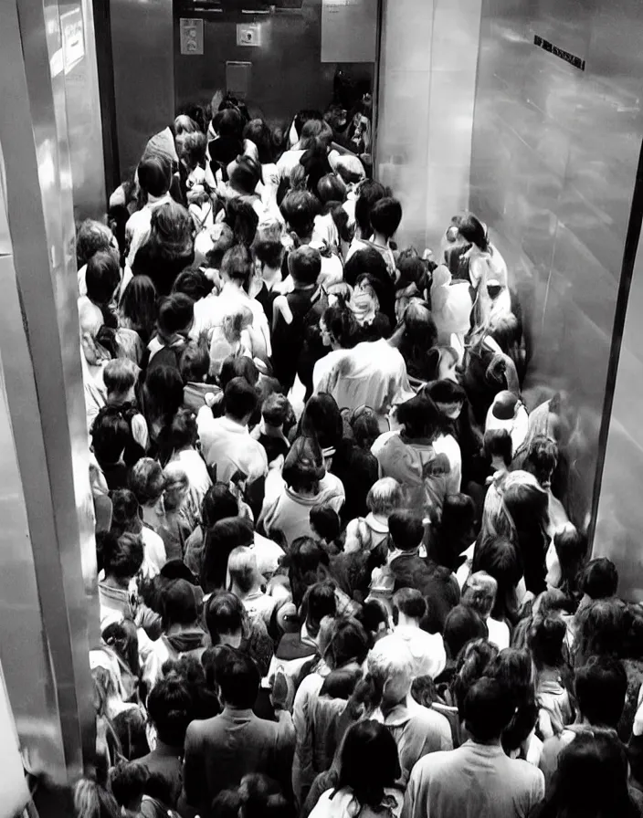 Image similar to “ elevator, crowded full of people ”