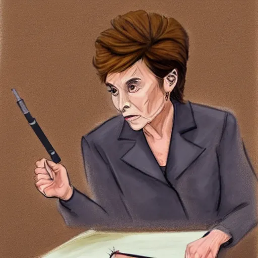 Image similar to judge judy vaping. courtroom sketch