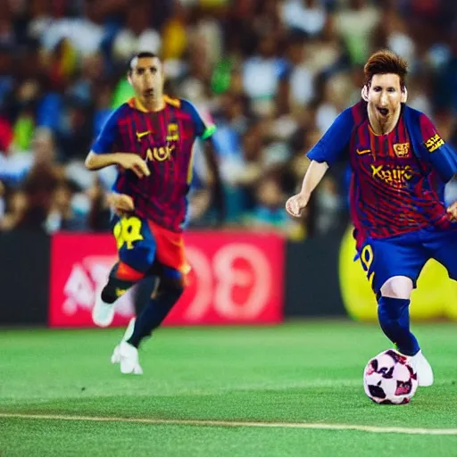 Image similar to “Messi playing with kiwis 4K detailed”