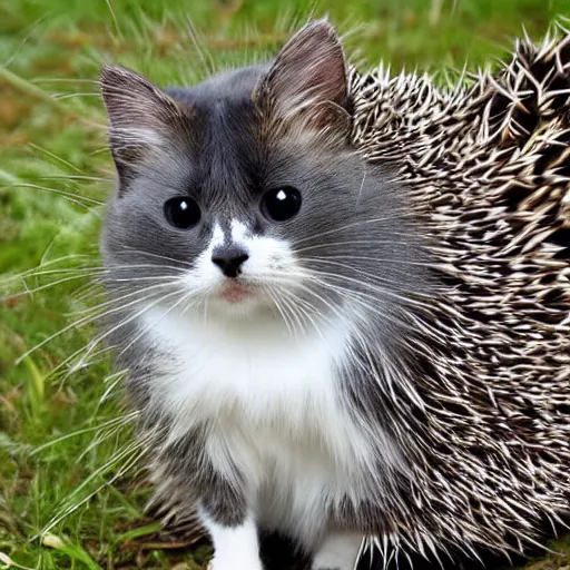 Image similar to a cat and a hedgehog as one animal.