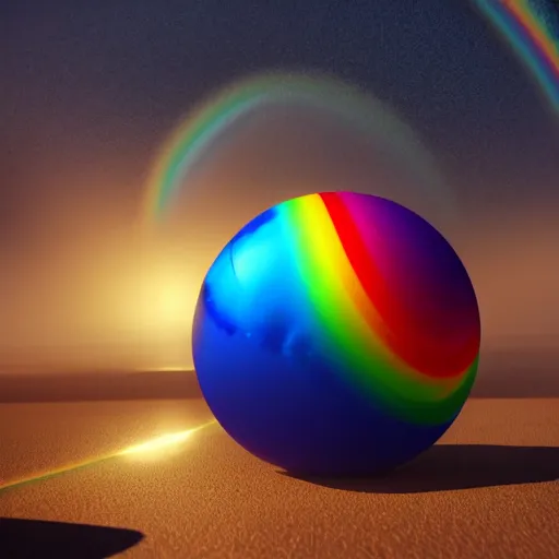 Image similar to crystal ball floating in rainbow space, realistic artstyle, wide shot, dramatic lighting, octane render, hyperrealistic, high quality, highly detailed, HD, beautiful, cinematic, 8k, unreal engine, facial accuracy, symmetrical