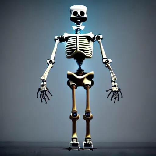 Image similar to a skeleton of a robot, photorealistic, 3 d, unreal engine, octane render