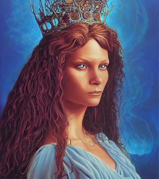 Image similar to Portrait of a princess, illustration by Michael Whelan and Pete Lyon, fantasy art, visionary art, acrylic painting, smooth blending