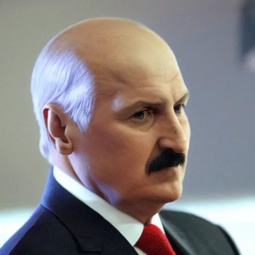 Image similar to Alexander Lukashenko as the American Psycho, devilishly holding earth in his hands