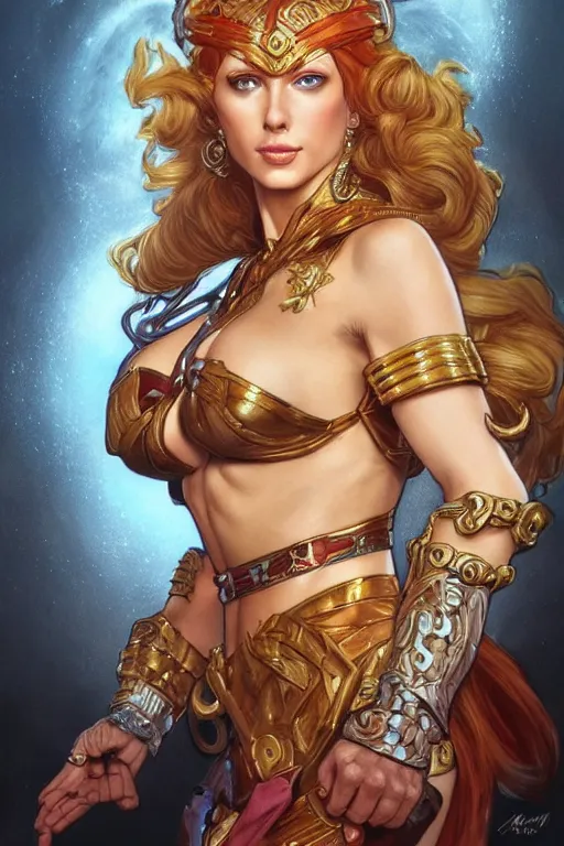 Image similar to ultra realistic illustration, teela from masters of the universe, sci - fi, fantasy, intricate, elegant, highly detailed, digital painting, artstation, concept art, smooth, sharp focus, illustration, art by artgerm and alphonse mucha