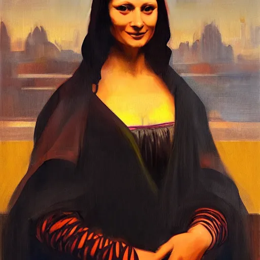 Prompt: greg manchess portrait painting of partially armored mona lisa as overwatch character, medium shot, asymmetrical, profile picture, organic painting, sunny day, matte painting, bold shapes, hard edges, street art, trending on artstation, by huang guangjian and gil elvgren and sachin teng