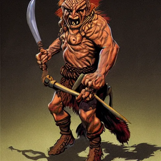 Prompt: full face and body D&D character art illustration of a hobgoblin fighter, by Wayne Reynolds.