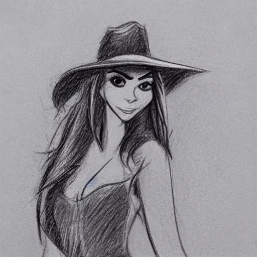 Image similar to milt kahl pencil sketch of victoria justice with a cowboy hat