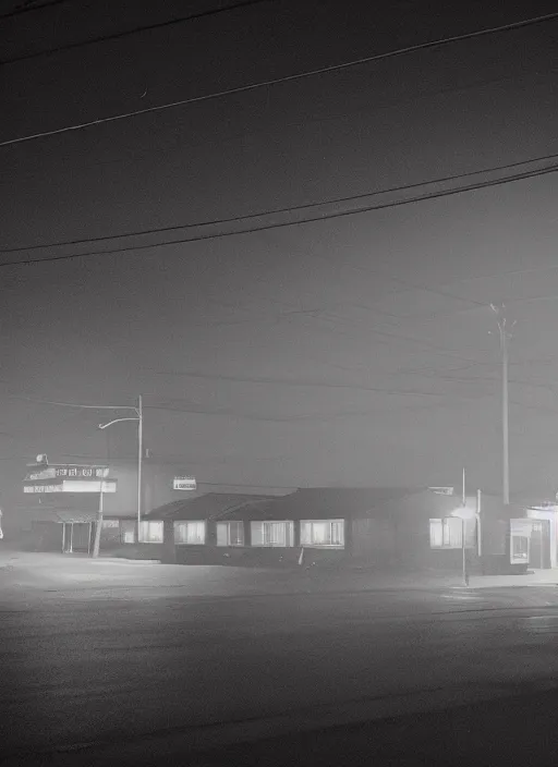 Image similar to a detailed photographic render of a 1 9 5 0 s american suburb at night by todd hido, photoreal, 4 k, mist