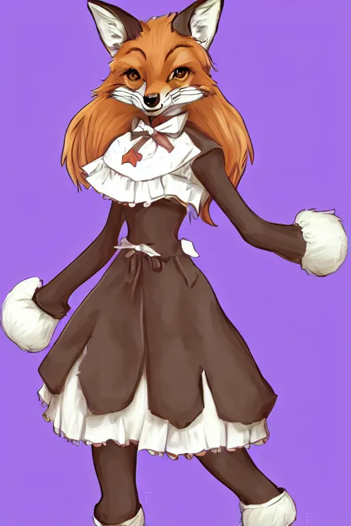 Image similar to a fox fursona!!! wearing a maid outfit, highly detailed, digital art, trending on artstation, furry art!!!