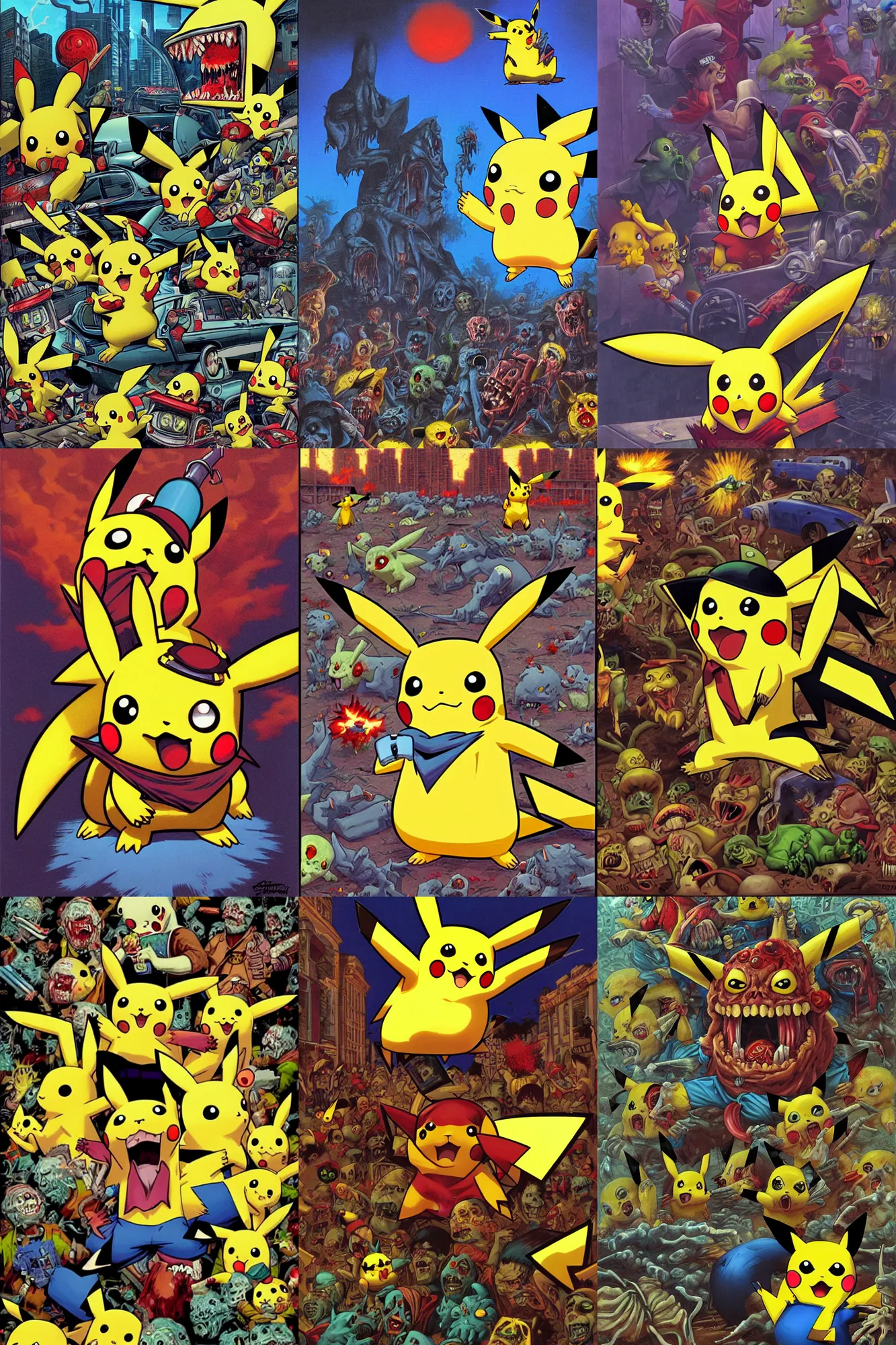 Prompt: Pikachu on a zombie rampage by Greg Hildebrandt