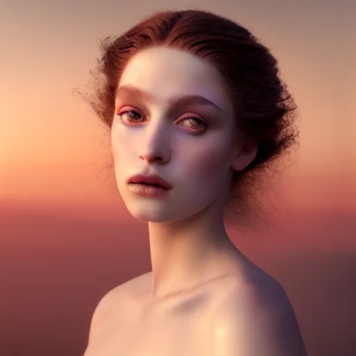 Image similar to photographic portrait of a stunningly beautiful renaissance female with white makeup in soft dreamy light at sunset, contemporary fashion shoot, by edward robert hughes, annie leibovitz and steve mccurry, david lazar, jimmy nelsson, breathtaking, 8 k resolution, extremely detailed, beautiful, establishing shot, artistic, hyperrealistic, beautiful face, octane render