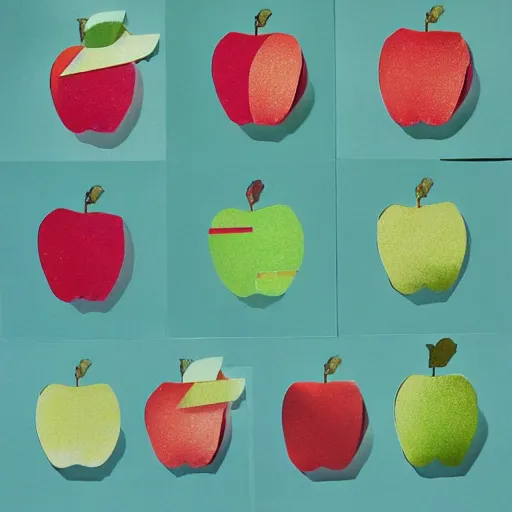 Prompt: cut paper photo collage of apples
