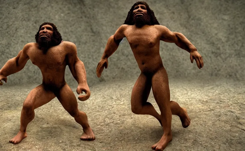 Prompt: made a neanderthal became prophet and many people follow him, perfect dynamic posture, perfect dynamic environment, perfect dynamic body form, perfect dynamic pose, perfect dynamic form, pinterest, perfect dynamic position, award winning photo by national geographic, and pulittzer winner, bokeh, reduce duplication interference