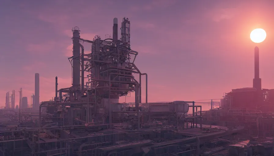 Image similar to real combined cycle powerplant, sunrise, hyperdetailed, artstation, cgsociety, 8 k