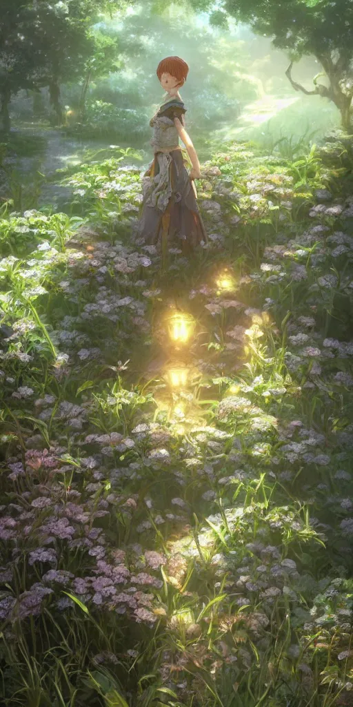 Image similar to a portrait of the emerald herald in the garden, intricate, tone mapped, ambient lighting, highly detailed, digital painting, concept art, sharp focus, by makoto shinkai and akihiko yoshida and wlop