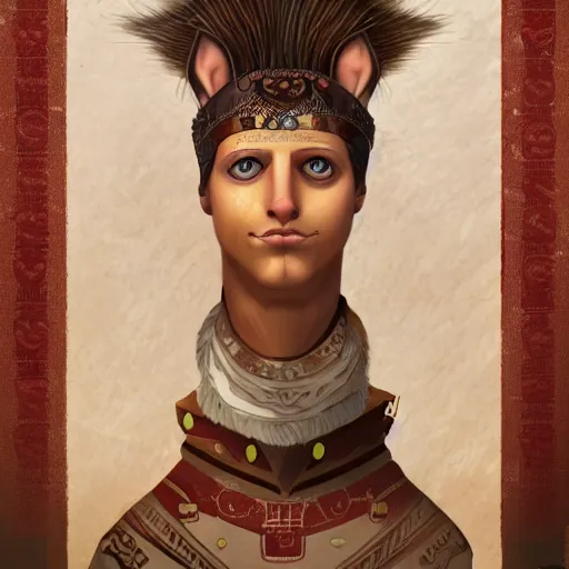 Image similar to illustration of the roman emperor augustus neko man half cat, character design, art station, epic, elegant, masterpiece of mark rise