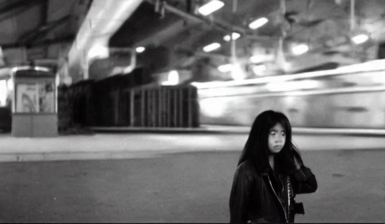 Image similar to A Filipino girl waits for a train, 35mm film, by Gregg Araki