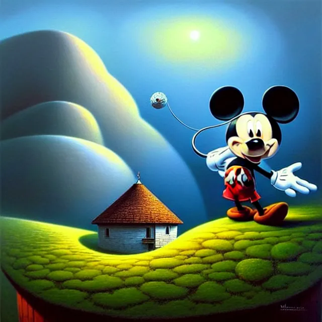 Prompt: gediminas pranckevicius an oil on canvas portrait painting of mickey mouse, surrealism, surrealist, cosmic horror, rob gonsalves, high detail