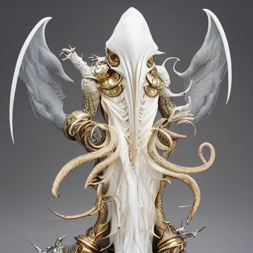 Image similar to angelarium, illithid, cthulhu, white with gold accents, sculpture by ellen jewett