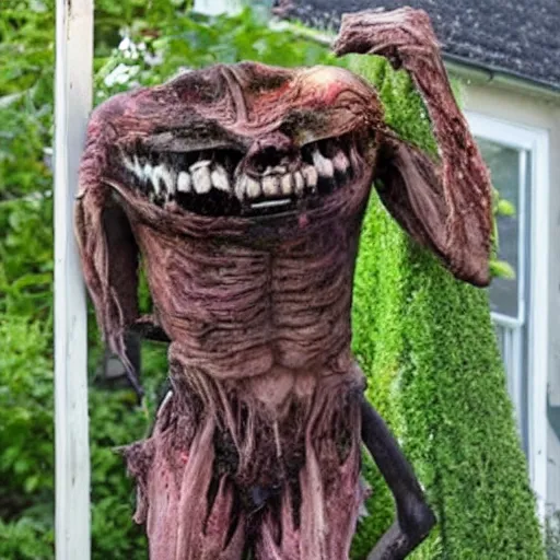 Prompt: starring through your bedroom window to see nightmare fuel standing in your garden