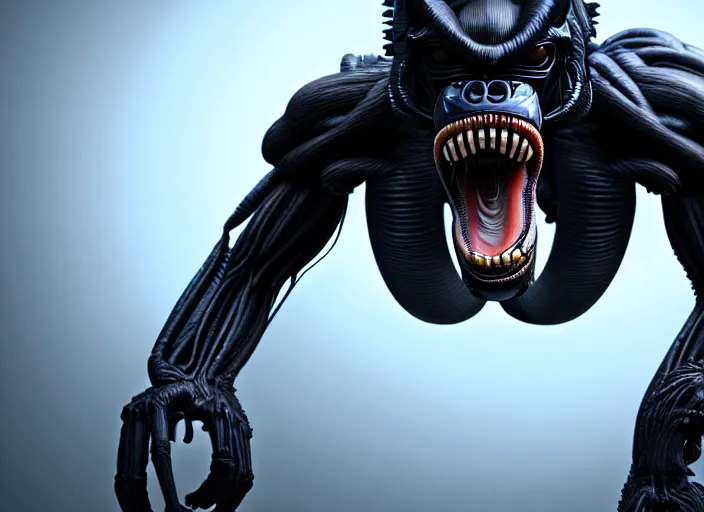 Image similar to photograph of a 8 legged xenomorph gorilla hybrid, 8k resolution, high detail, ULTRA REALISTIC VFX, reflections