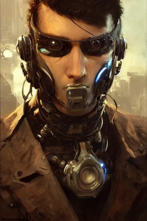 Prompt: a futuristic cyberpunk hacker a cybernetic eyepatch, upper body, highly detailed, intricate, sharp details, dystopian mood, sci-fi character portrait by gaston bussiere, craig mullins